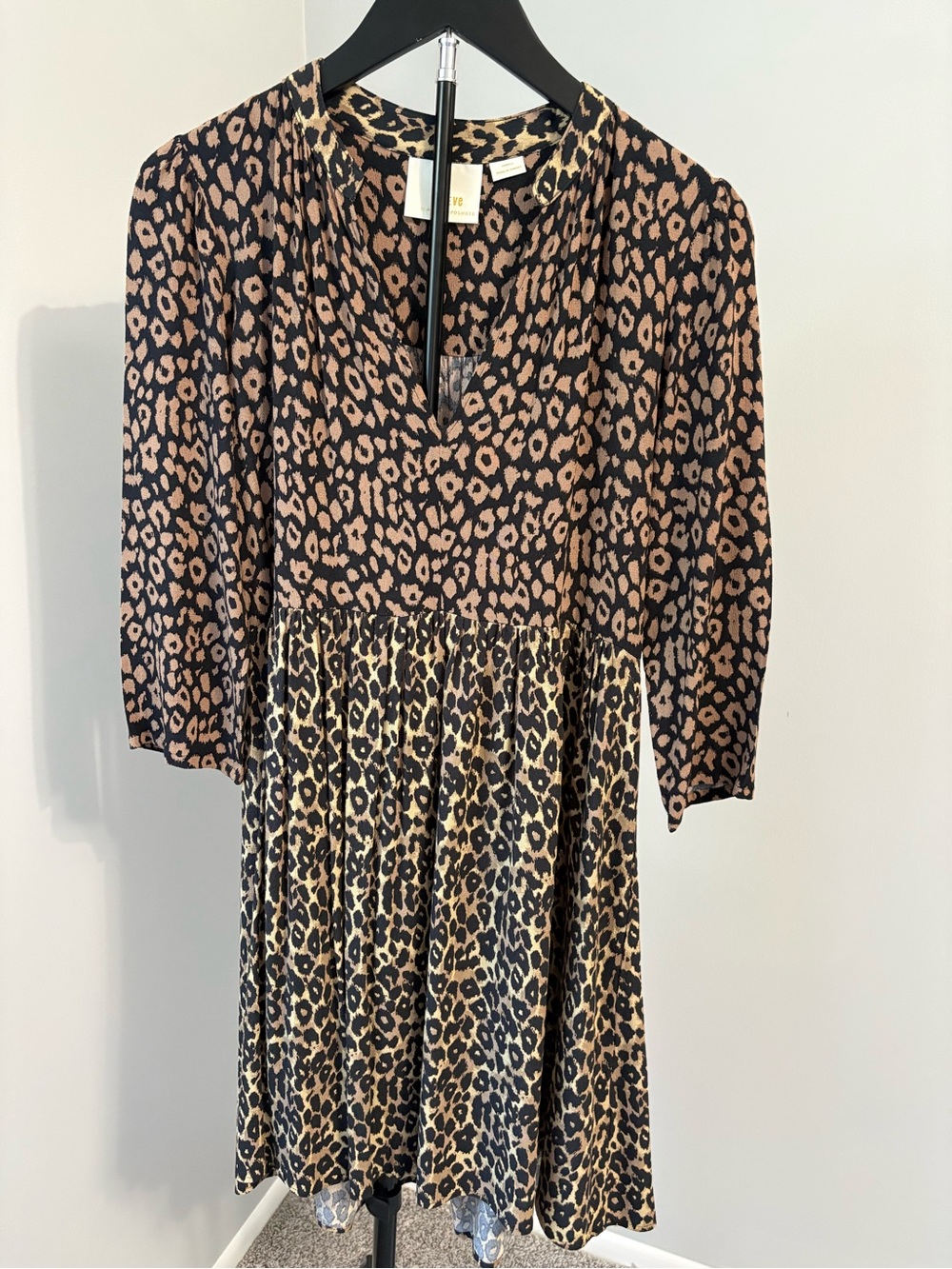 Anthropologie Maeve Juno Leopard V-Neck Mini Dress XSmall Boho Casual Chic
